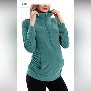 Maternity half zip teal top